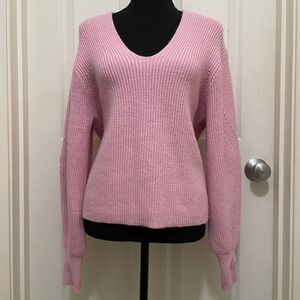 Tahari Super Soft V-Neck Knit Sweater Oversized Slouchy Pink Ribbed Pullover‎ XS